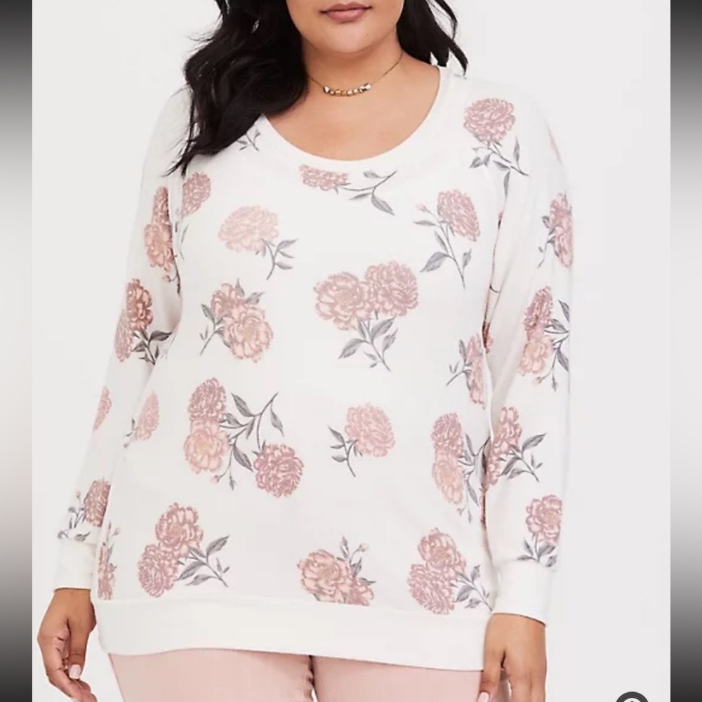 Torrid White Floral Hacci Sweater